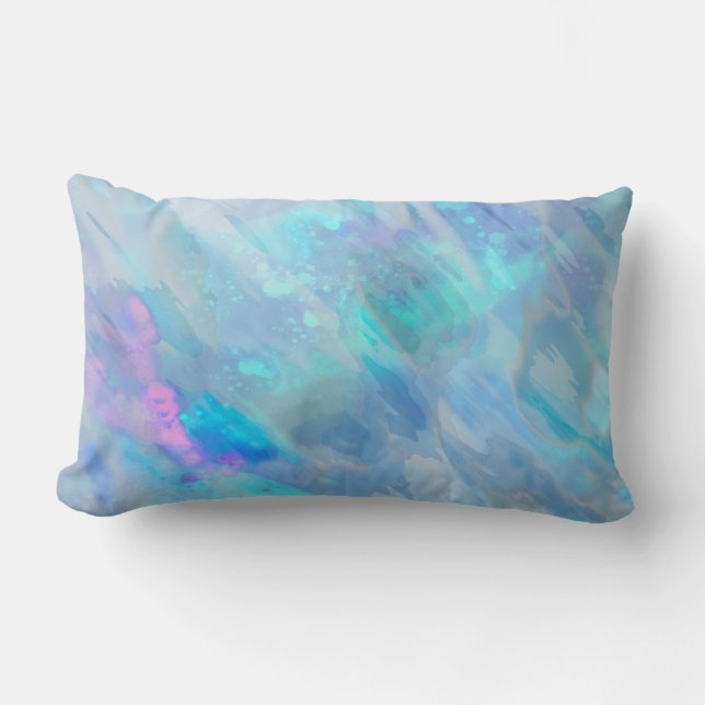 watercolor style art on pillow in blue (Front)