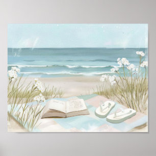 watercolor style beach scene illustration poster