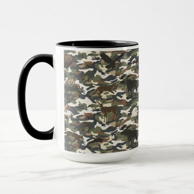 Watercolor Style Camouflage Camo with Animals Mug (Left)