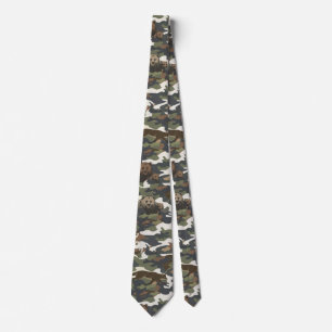 Watercolor Style Camouflage Camo with Animals Tie