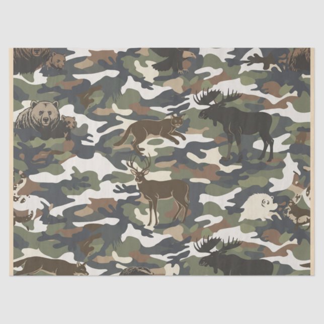  Watercolor Style Camouflage Camo with Animals Tissue Paper (Front)
