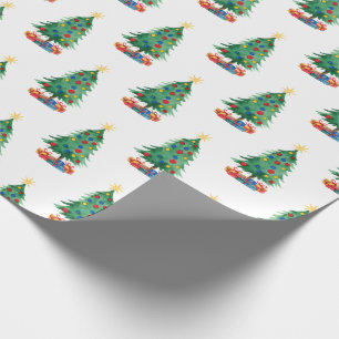 Watercolor Style Christmas Trees and Gifts Pattern Wrapping Paper
