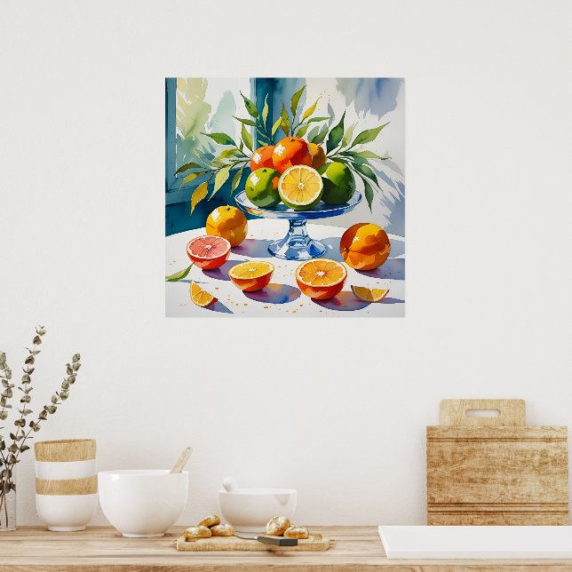 Watercolor Style Citrus Vignette Poster (Kitchen)
