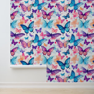Watercolor Style Colourful Whimsical Butterfly Wallpaper