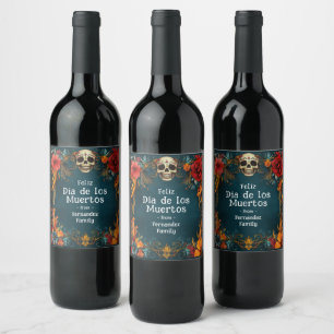 💀🎉Watercolor style Día de Muertos Party Wine Label