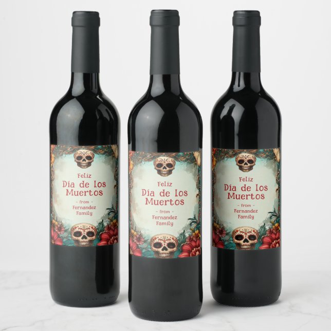 💀🎉Watercolor style  Día de Muertos Party  Wine Label (Bottles)