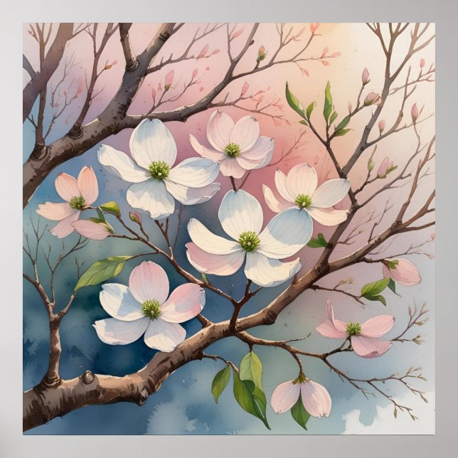 Watercolor Style Dogwood Tree Poster  (Front)