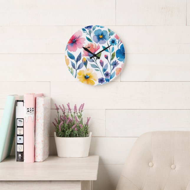 Watercolor Style Floral Wall Clock (Reading Room)