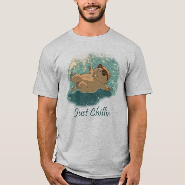  Watercolor Style Fun Capybara Just Chillin Quote T-Shirt (Front)