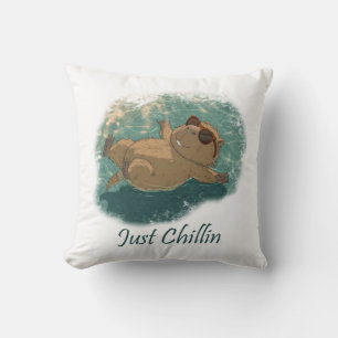  Watercolor Style Fun Capybara Just Chillin Quote Throw Pillow