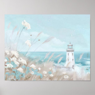 watercolor style illustration lighthouse poster