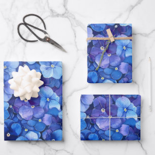 Watercolor Style Pansies Blue Purple Floral Print Wrapping Paper Sheet