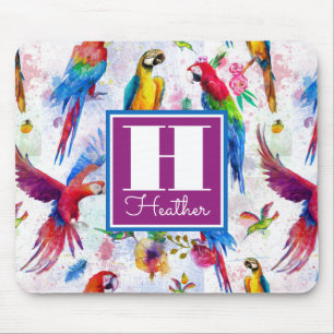 Watercolor Style Parrots Add Your Name Mouse Pad