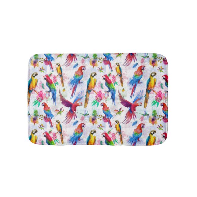 Watercolor Style Parrots Bath Mat (Front)