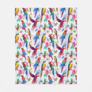 Watercolor Style Parrots Fleece Blanket