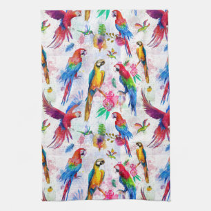 Watercolor Style Parrots Kitchen Towel