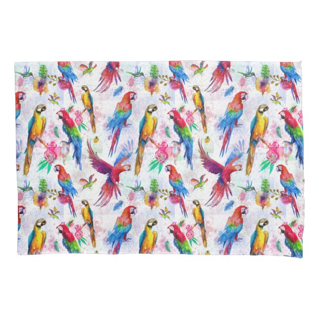 Watercolor Style Parrots Pillowcase (Front-Left)
