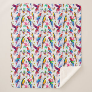 Watercolor Style Parrots Sherpa Blanket