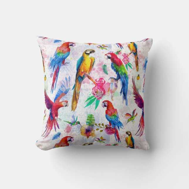 Watercolor Style Parrots Throw Pillow (Front)