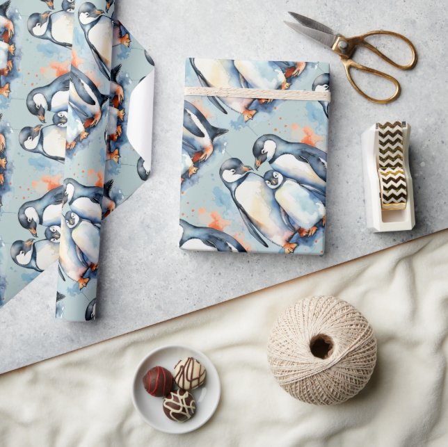  Watercolor Style Penguin Bird Wilderness Art Wrapping Paper (Crafts)