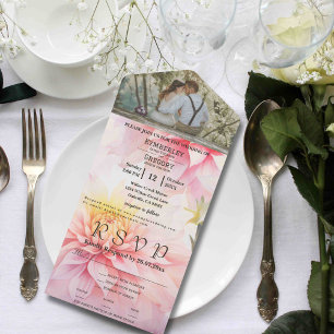 Watercolor Style Pink Dahlia Photo Email Website All In One Invitation