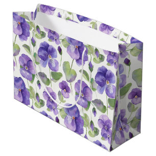 Watercolor Style Purple Pansy Type Flowers  Large Gift Bag