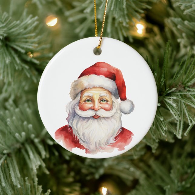Watercolor Style Santa Claus Face Customized Ceramic Ornament (Tree)