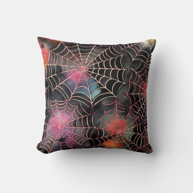 Watercolor Style Spiderweb Square Throw Pillow (Front)