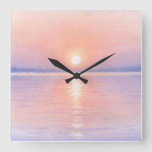 Watercolor Style Sun - Seascape Art Square Wall Clock