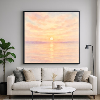 Watercolor Style Sunset Over Sea Art Poster