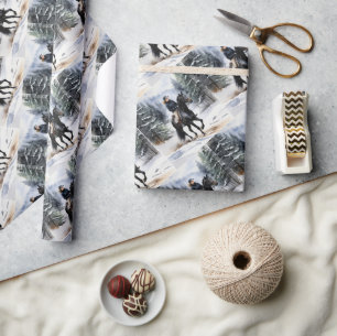 Watercolor Style Winter Forest Trail Horseback Wrapping Paper