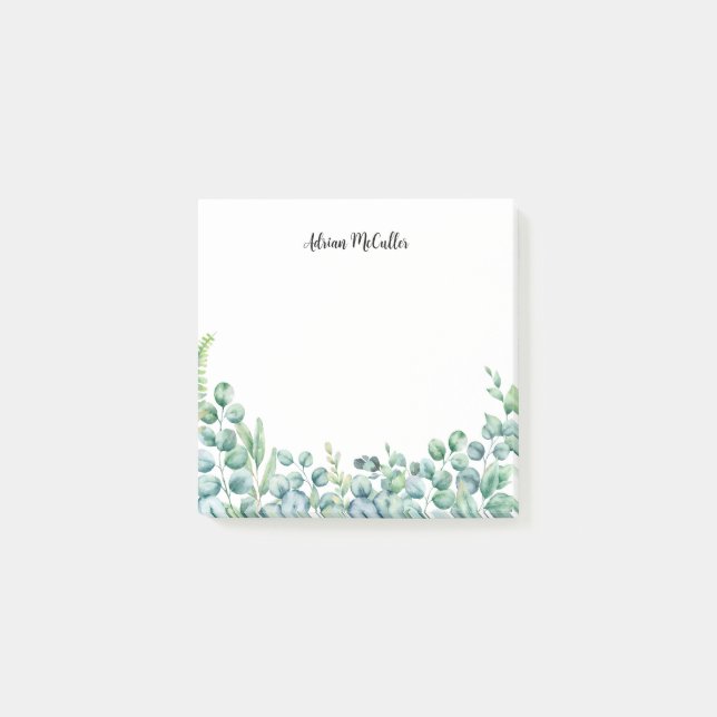 Watercolor Stylish Greenery Post-it Notes (Front)