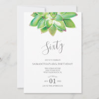 Watercolor Succulent 60th Birthday  Invitation