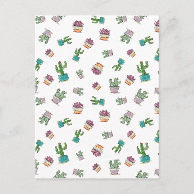 Watercolor Succulent and Cactus Plant Pattern Postcard (Front)