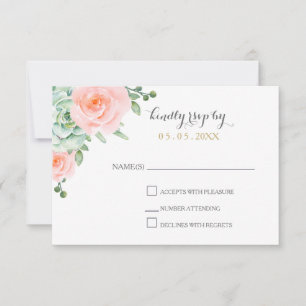 Watercolor Succulent Blush Floral Elegant Wedding RSVP Card