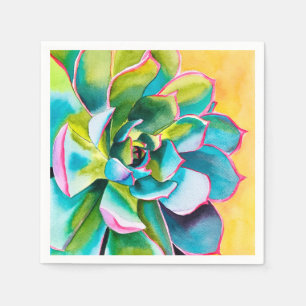 Watercolor succulent botanical napkin