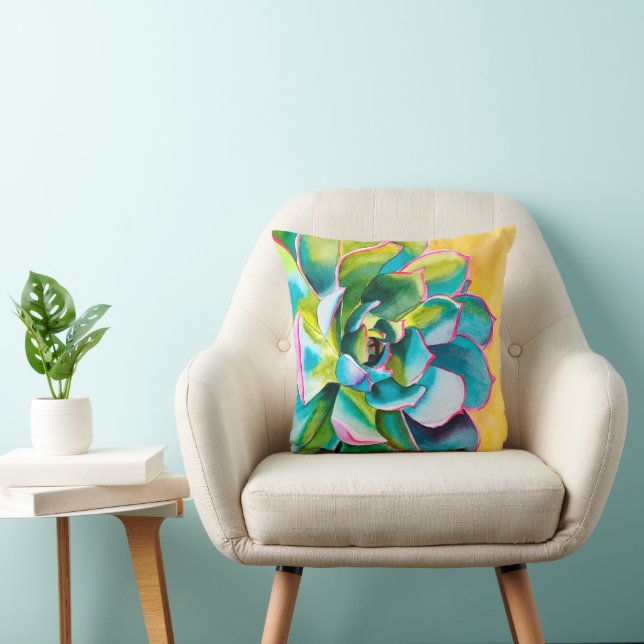 Watercolor succulent botanical throw pillow (Chair)
