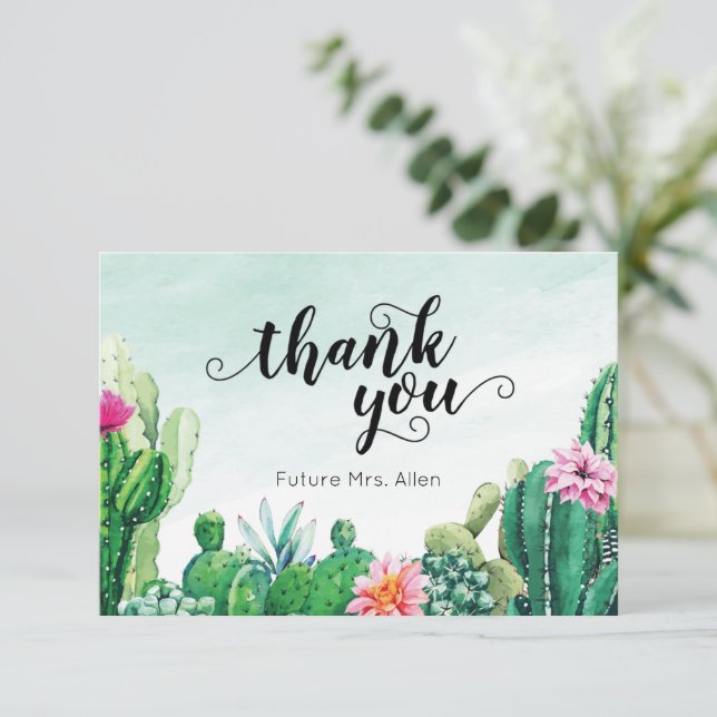 Watercolor Succulent Bridal Shower Flat Thank You (Standing Front)