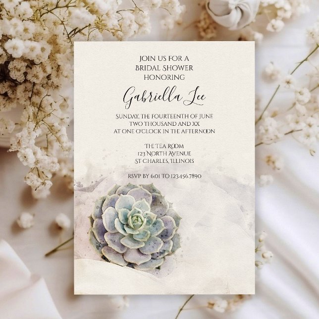 Watercolor Succulent Bridal Shower Invitation (Creator Uploaded)