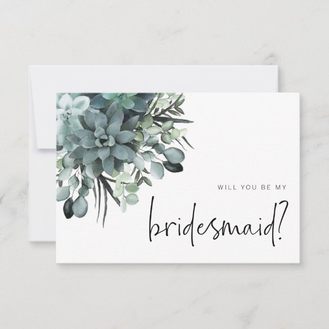 Watercolor Succulent Bridesmaid Proposal Note Card (Front)