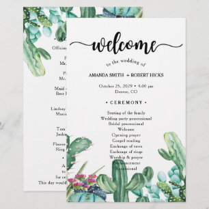Watercolor Succulent Cactus Floral Wedding Program