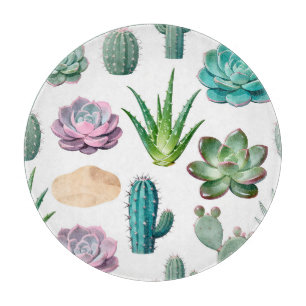 Watercolor Succulent Cactus Pattern Cutting Board