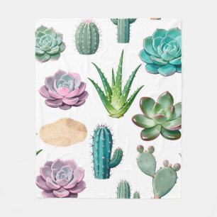 Watercolor Succulent Cactus Pattern Fleece Blanket