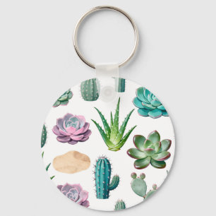 Watercolor Succulent Cactus Pattern Keychain