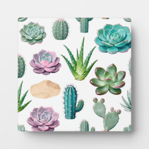 Watercolor Succulent Cactus Pattern Plaque