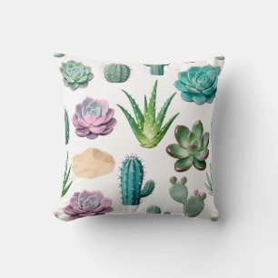 Watercolor Succulent Cactus Pattern Throw Pillow