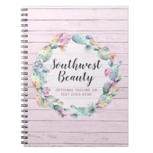 Watercolor Succulent Cactus & Rustic Wood Bohemian Notebook