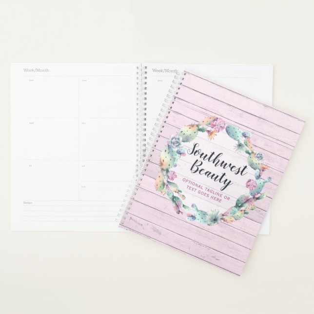 Watercolor Succulent Cactus & Rustic Wood Bohemian Planner (Display)