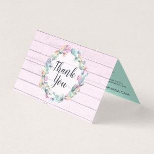 Watercolor Succulent Cactus Rustic Wood Thank You