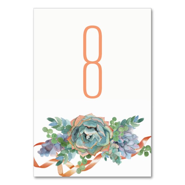 Watercolor Succulent Cluster Wedding 2 Table Number (Front)